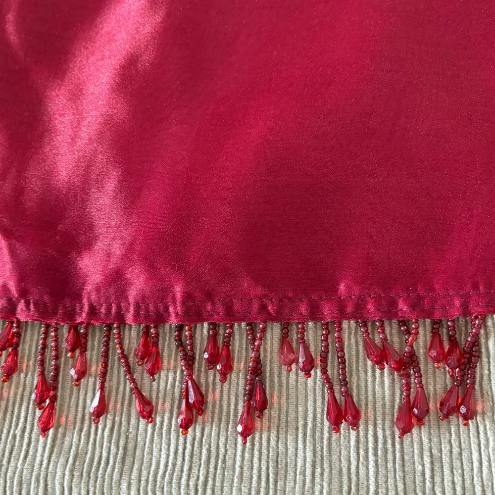 4 Red chair toppers organza bows with beaded fringe NWOT